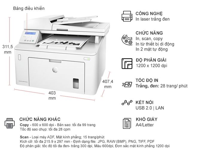 may in da chuc nang hp MFP M227SDN